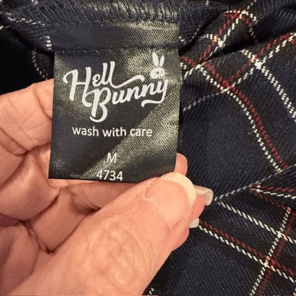 Hell Bunny Peeble 50's Dress Tartan Blue Circle Skirt 3/4 sleeve Size Medium - Picture 7 of 14